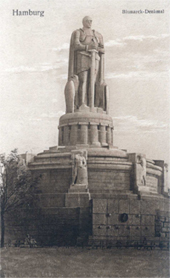 Hamburger Bismarckdenkmal, Postkarte von 1910, Bildhauer: Hugo Lederer, Architekt: Johann Emil Schaudt